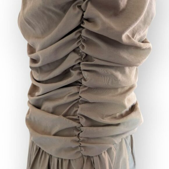 Future Collective Khaki Ruched Button-Front Midi Sundress Medium - Picture 6 of 8